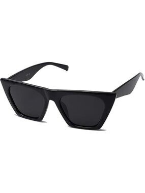 🆕Women Black Polarized Cateye Oversized Square Trendy Sunglasses All Black